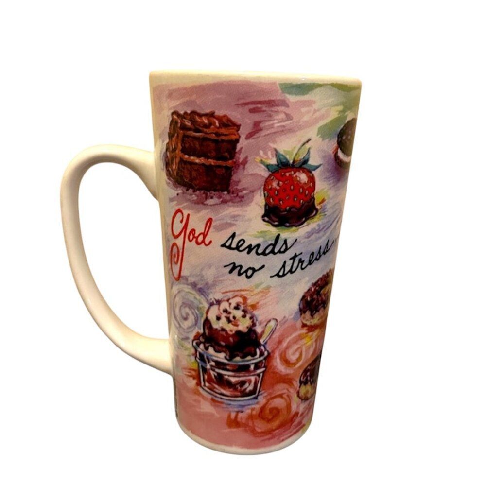 Abbey Press coffee mug features a colorful, painted design of desserts